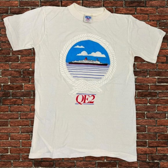 Vintage QE2 Queen Elizabeth 2 Boat T Shirt / Single Stitch Aquality ECM Product - Picture 1 of 4